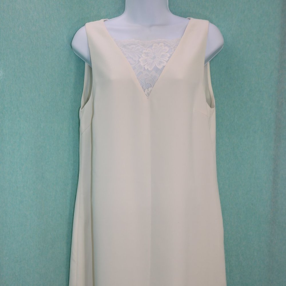 Cream Sheath Dress with Lace Insert